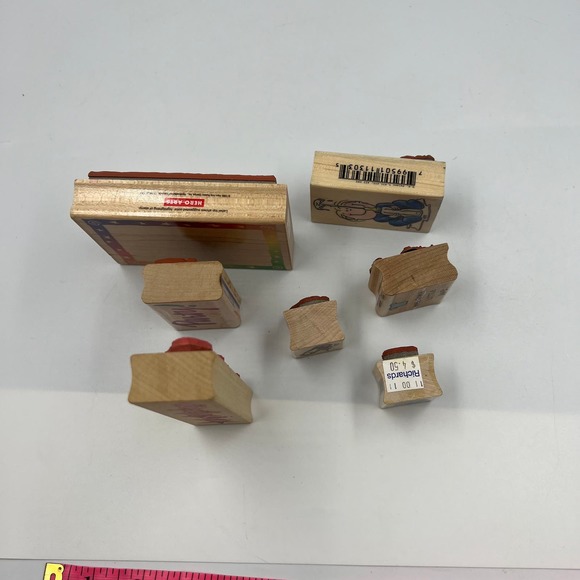 Vintage Lot 7 Rubber Stamp Lot Paper Crafting Junk Journaling Baby Shower Party - Picture 3 of 8